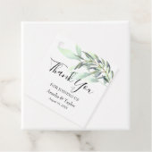 Eucalyptus lichtgroen gebladerte vierkant bedankjes labels (In situ)