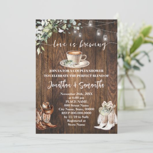 Eucalyptus Liefde Brouwt Westerne Koppels Douche Kaart (Staand voorkant)