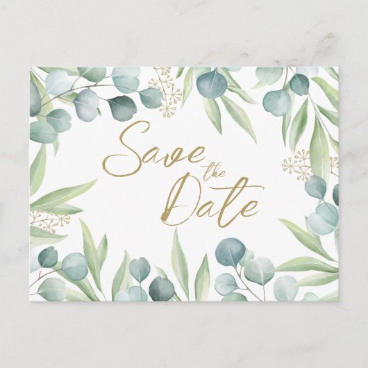 Eucalyptus Light Waterverf Sage Save the Date Inv Uitnodiging Briefkaart (Voorkant)