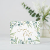 Eucalyptus Light Waterverf Sage Save the Date Inv Uitnodiging Briefkaart (Staand voorkant)