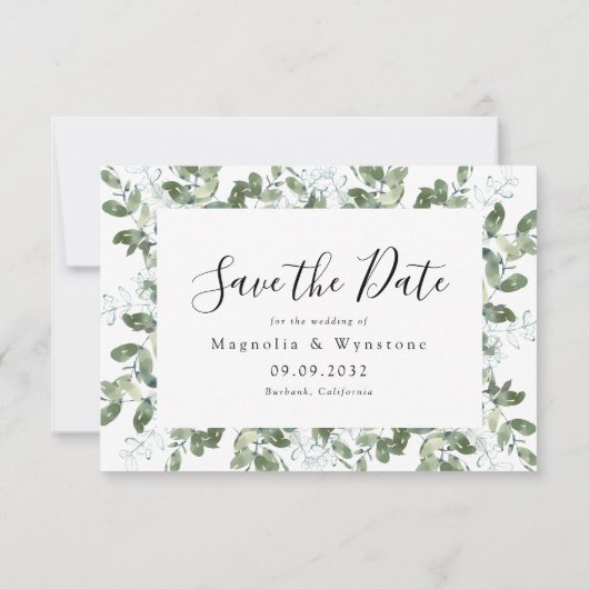 Eucalyptus Lijst bruiloft Save The Date (Achterkant)