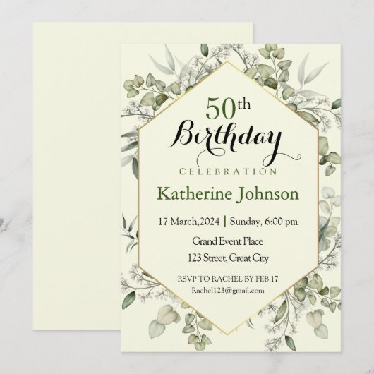 Eucalyptus Lijst Eenvoudige 50e Verjaardag Kaart (Voorkant / Achterkant)