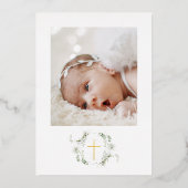 Eucalyptus Lijst Gouden Kruis Doop Foto Folie Uitnodiging (Achterkant)