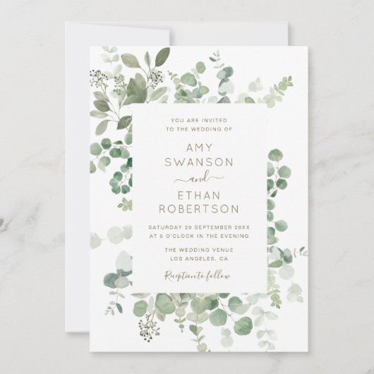 eucalyptus lijst greenery bruiloft uitnodiging (Voorkant)