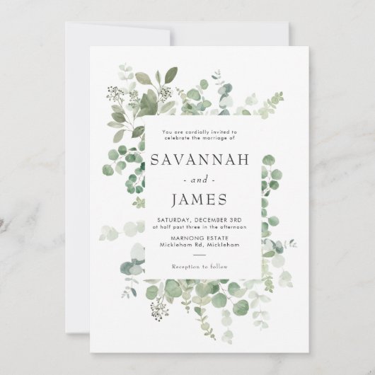 Eucalyptus Lijst Greenery Wedding Invitation Kaart (Voorkant)