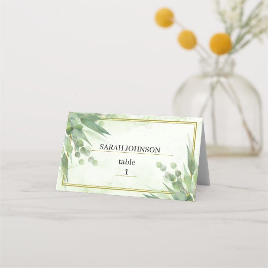 Eucalyptus Lijst Groen Goud Bladgroen Bruiloft Plaatskaartje (Voorkant)