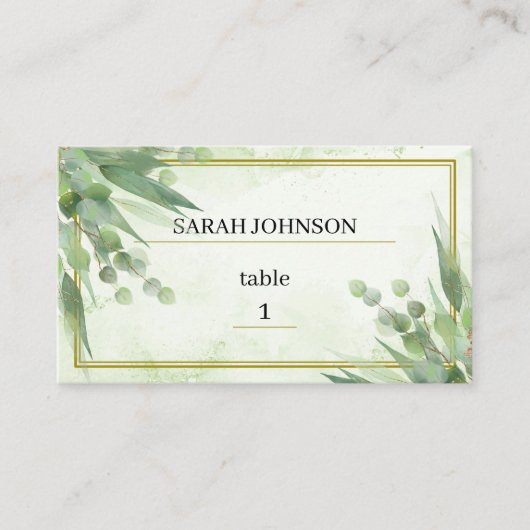 Eucalyptus Lijst Groen Goud Bladgroen Bruiloft Plaatskaartje (Voorkant)