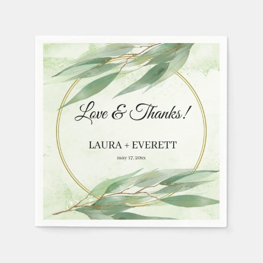 Eucalyptus Lijst Groen Goud Bladgroen Bruiloft Servet (Voorkant)