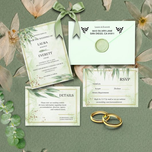 Eucalyptus Lijst Groen Goud Bladgroen Waterverf RSVP Kaartje