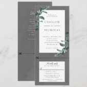 Eucalyptus-lijst op grijze trouwuitnodiging met rs kaart (Voorkant / Achterkant)