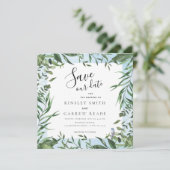 Eucalyptus Lijst Soft Blue Waterverf Weddenschap Save The Date (Staand voorkant)