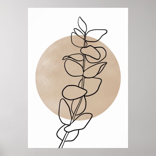 Eucalyptus Line Art Neutrale kleuren Modern Poster (Voorkant)
