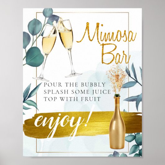 Eucalyptus Loof Bruids Brunch Mimosa Bar Bord Poster (Voorkant)