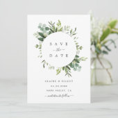 Eucalyptus Loof Cirkel Frame Bewaar de Datum Kaart (Staand voorkant)