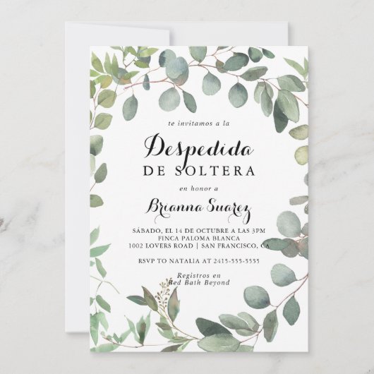 Eucalyptus Loof Delight Spaanse Bruidsmeisjesborre Kaart (Voorkant)