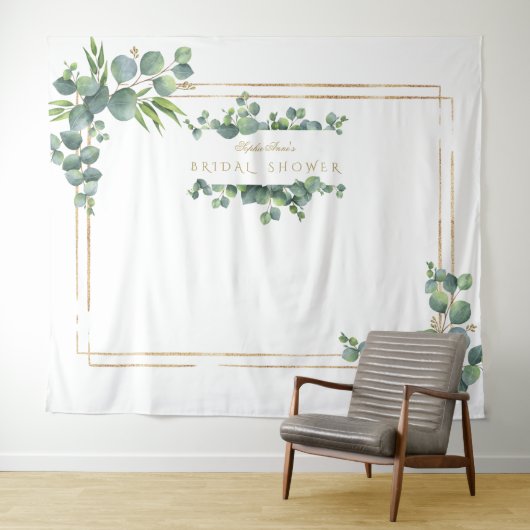 Eucalyptus Loof Gouden Frame Bruidsdouche Prop Wandkleed (In Situ (horizontaal))
