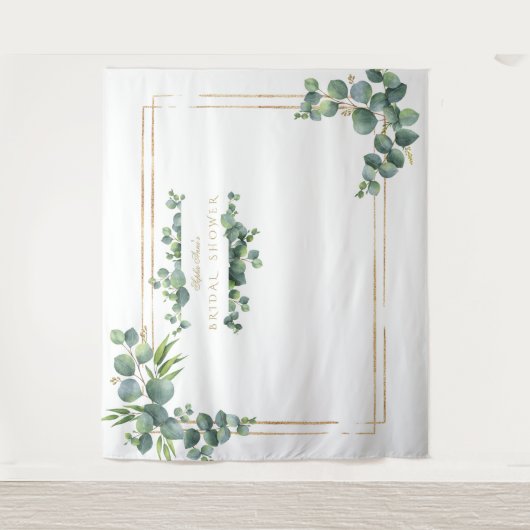 Eucalyptus Loof Gouden Frame Bruidsdouche Requisie Wandkleed (Voorkant)