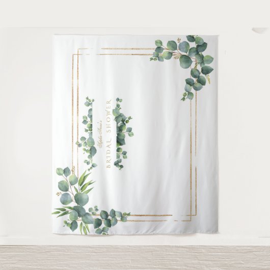 Eucalyptus Loof Gouden Lijst Bruidsfeest Prop Wandkleed (Voorkant)