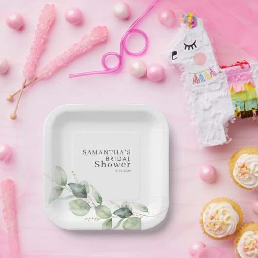 Eucalyptus Loof Groene Bruiloftsborrel Papieren Bordje (Feest)