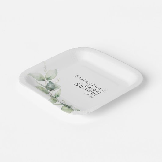 Eucalyptus Loof Groene Bruiloftsborrel Papieren Bordje (Gebogen)