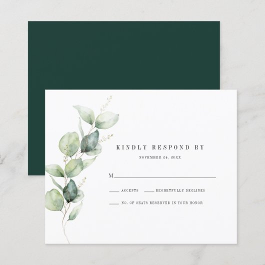 Eucalyptus Loof Huwelijks RSVP Antwoordkaart (Voorkant / Achterkant)