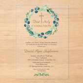 Eucalyptus Loof Krans Kruis Jongen Heilige Communi Acryl Uitnodigingen (Voorkant)