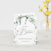 Eucalyptus loof kruis Baby Doop Kaart (Gele Bloem)