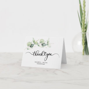 Eucalyptus loof met de hand-beletterde bruiloft bedankkaart