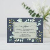 Eucalyptus Loof Navy Blauw Botanisch Bruiloft Informatiekaartje (Staand voorkant)