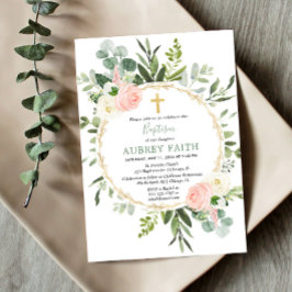 Eucalyptus loof roze elegant meisje doop kaart