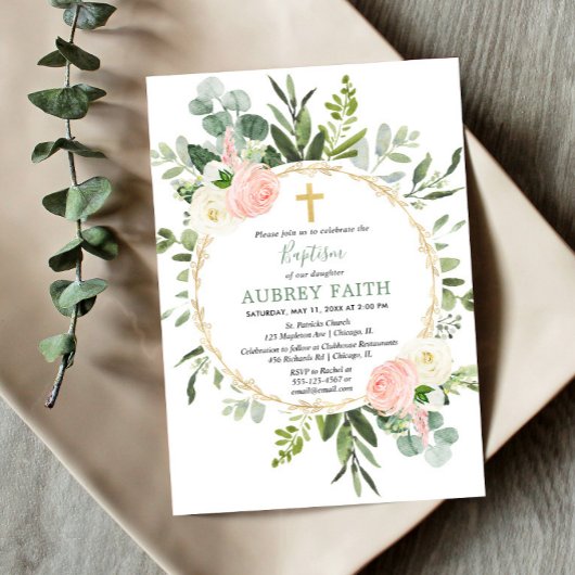 Eucalyptus loof roze elegant meisje doop kaart