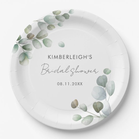 Eucalyptus Loof Script Bruiloftsborrel Papieren Bordje (Voorkant)