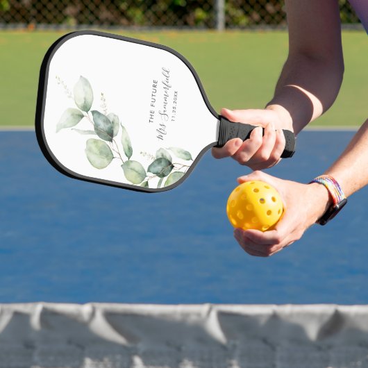 Eucalyptus Loof Script Bruiloftsfeest Pickleball Paddle (Insitu)