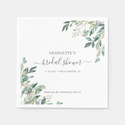 Eucalyptus Loof Script Groene Bruiloft Feest Servet (Voorkant)