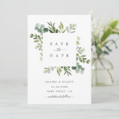 Eucalyptus Loof Square Frame Save the Date Kaart (Staand voorkant)