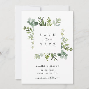 Eucalyptus Loof Square Frame Save the Date Kaart