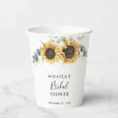 Eucalyptus Loof Sunflower Bloem Bruidsfeest Papieren Bekers (Achterkant)