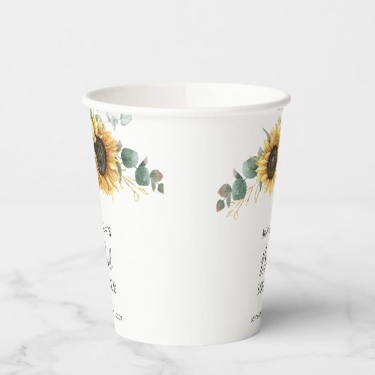Eucalyptus Loof Sunflower Bloem Bruidsfeest Papieren Bekers (Links)