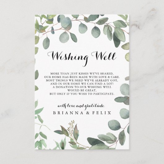 Eucalyptus loof verrukking bruiloft goed wensen informatiekaartje (Voorkant)