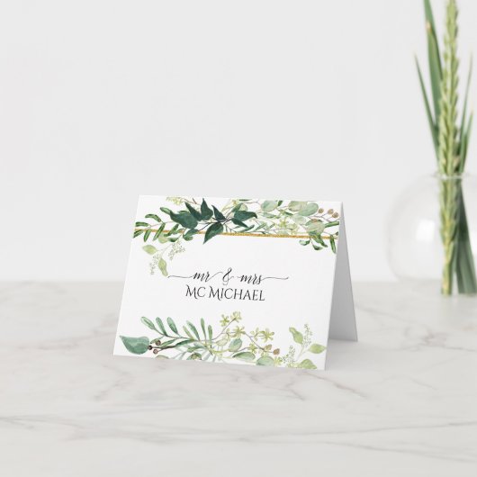 Eucalyptus Loof Waterverf Groen Witte Bruiloft Bedankkaart (Voorkant)