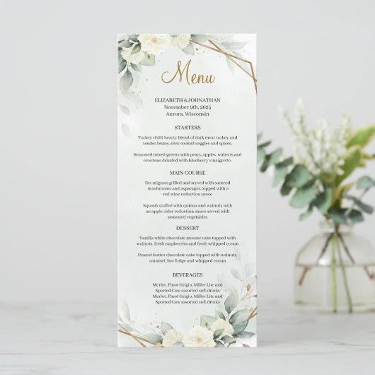 Eucalyptus loof wit rozen kegel geometrisch menu (Staand voorkant)