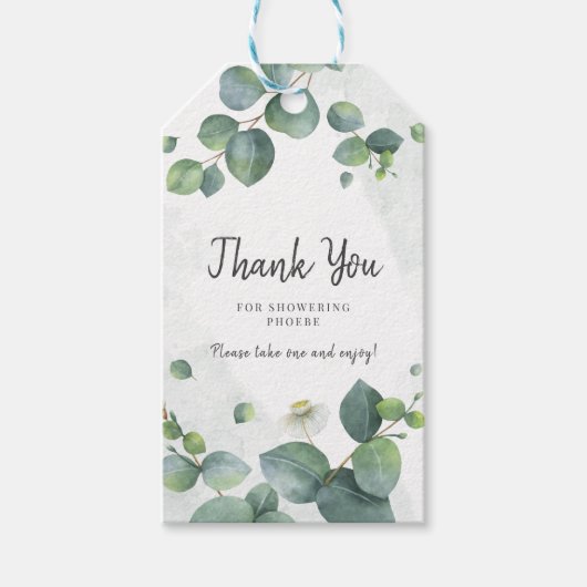 Eucalyptus Loofgroen Bruiloftssalon Script Cadeaulabel (Voorkant)