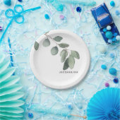 Eucalyptus Loofwerk Aangepaste Naam Modern Papieren Bordje (Feest)