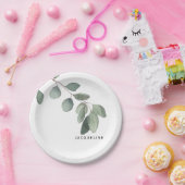 Eucalyptus Loofwerk Aangepaste Naam Modern Papieren Bordje (Feest)