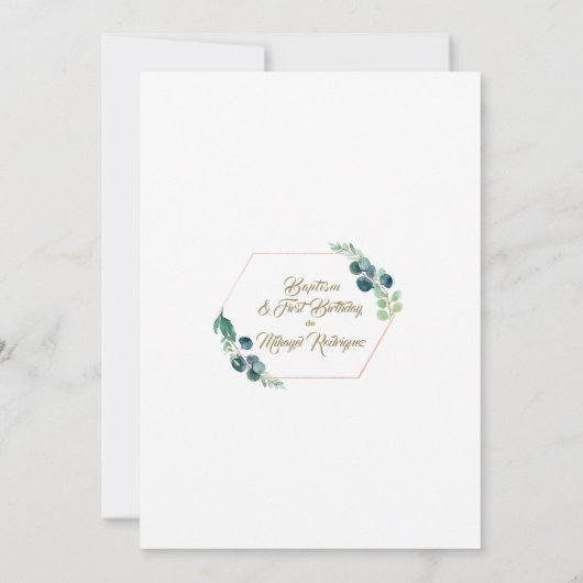 Eucalyptus Loofwerk Spaanse 1e Verjaardag Doop Kaart (Achterkant)