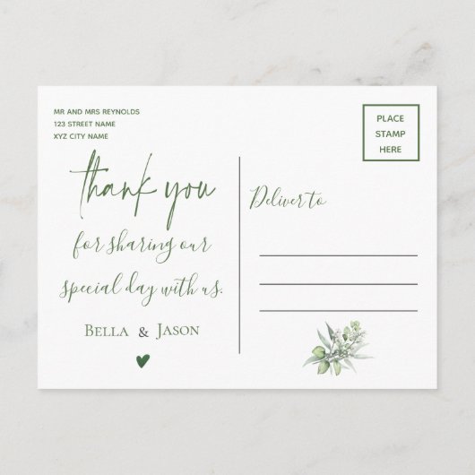 Eucalyptus Love Bedankt Greenery Weddenschap Harte Briefkaart (Achterkant)