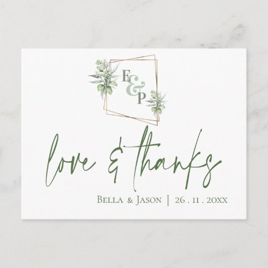 Eucalyptus Love Bedankt Greenery Weddenschap Harte Briefkaart (Voorkant)