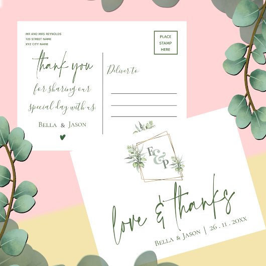 Eucalyptus Love Bedankt Greenery Weddenschap Harte Briefkaart