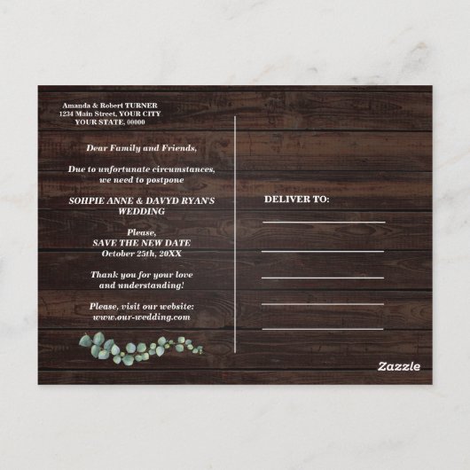 Eucalyptus Love is Patiënt Script Wedding Update Briefkaart (Achterkant)