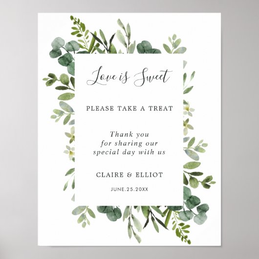 Eucalyptus Love is Sweet Weddenschap-balie Sign Poster (Voorkant)